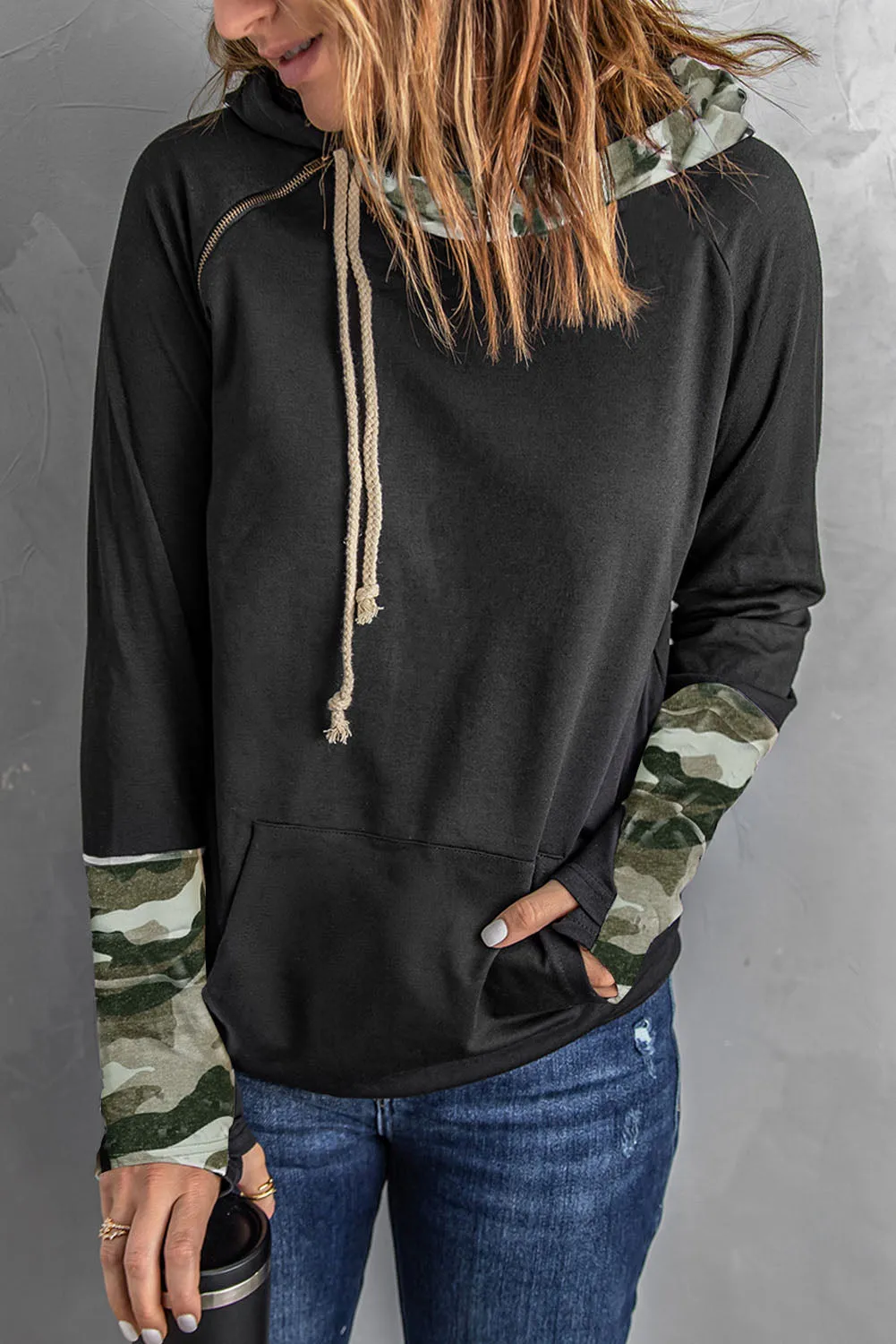 Double Hoods Thumb Hole Hoodie