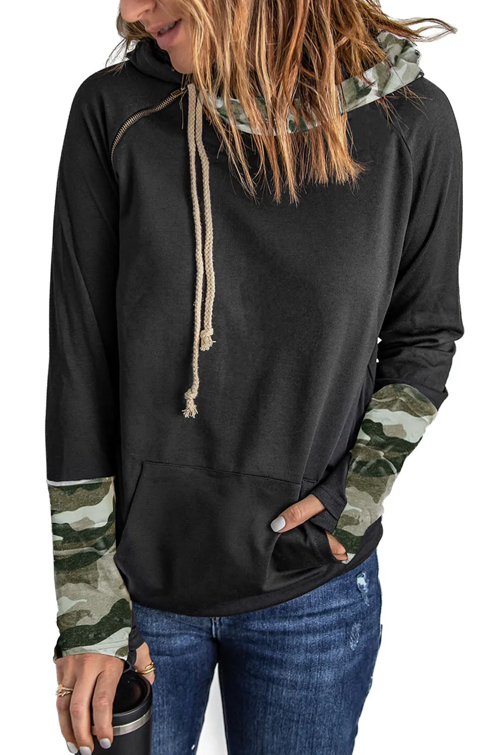 Double Hoods Thumb Hole Hoodie