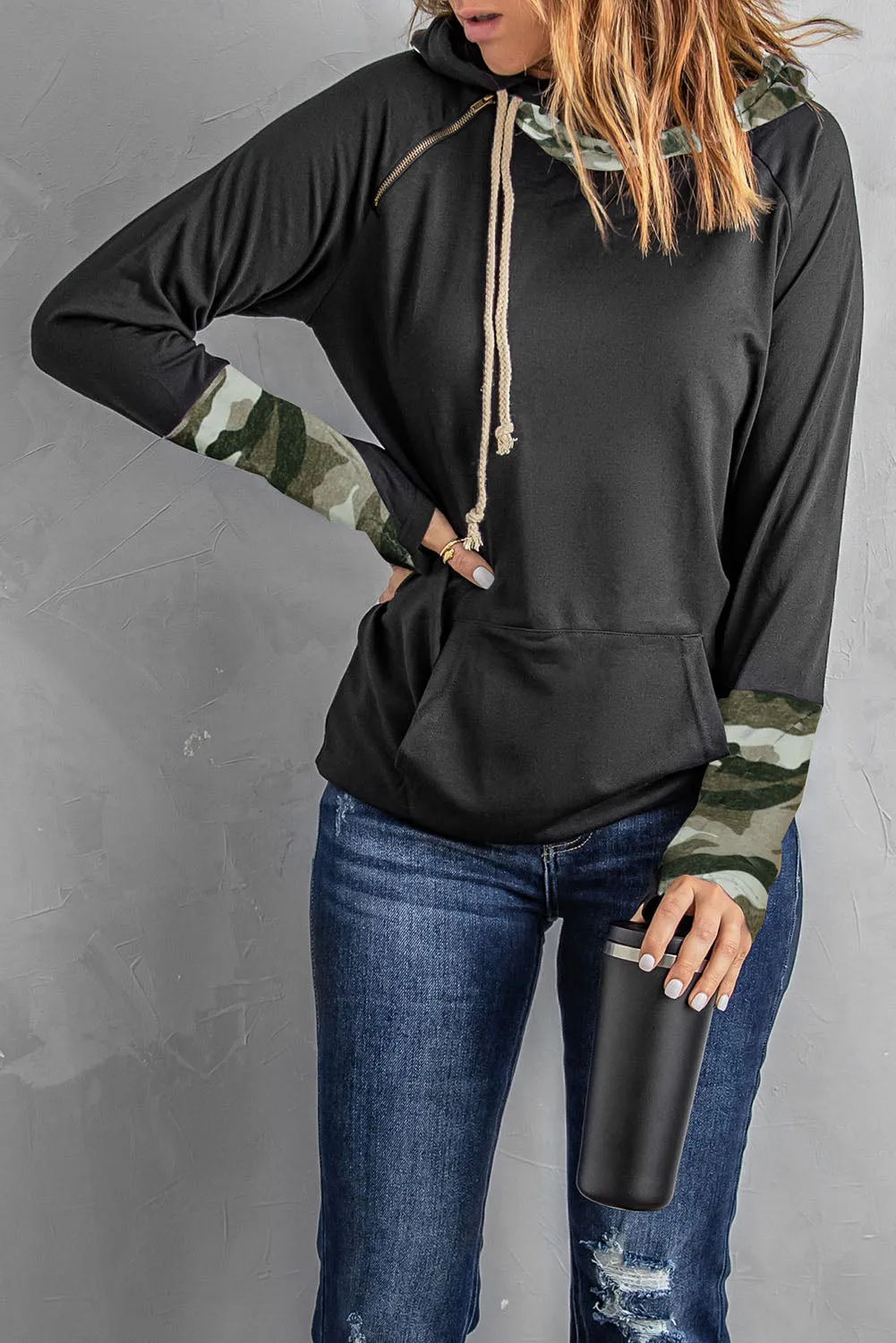 Double Hoods Thumb Hole Hoodie