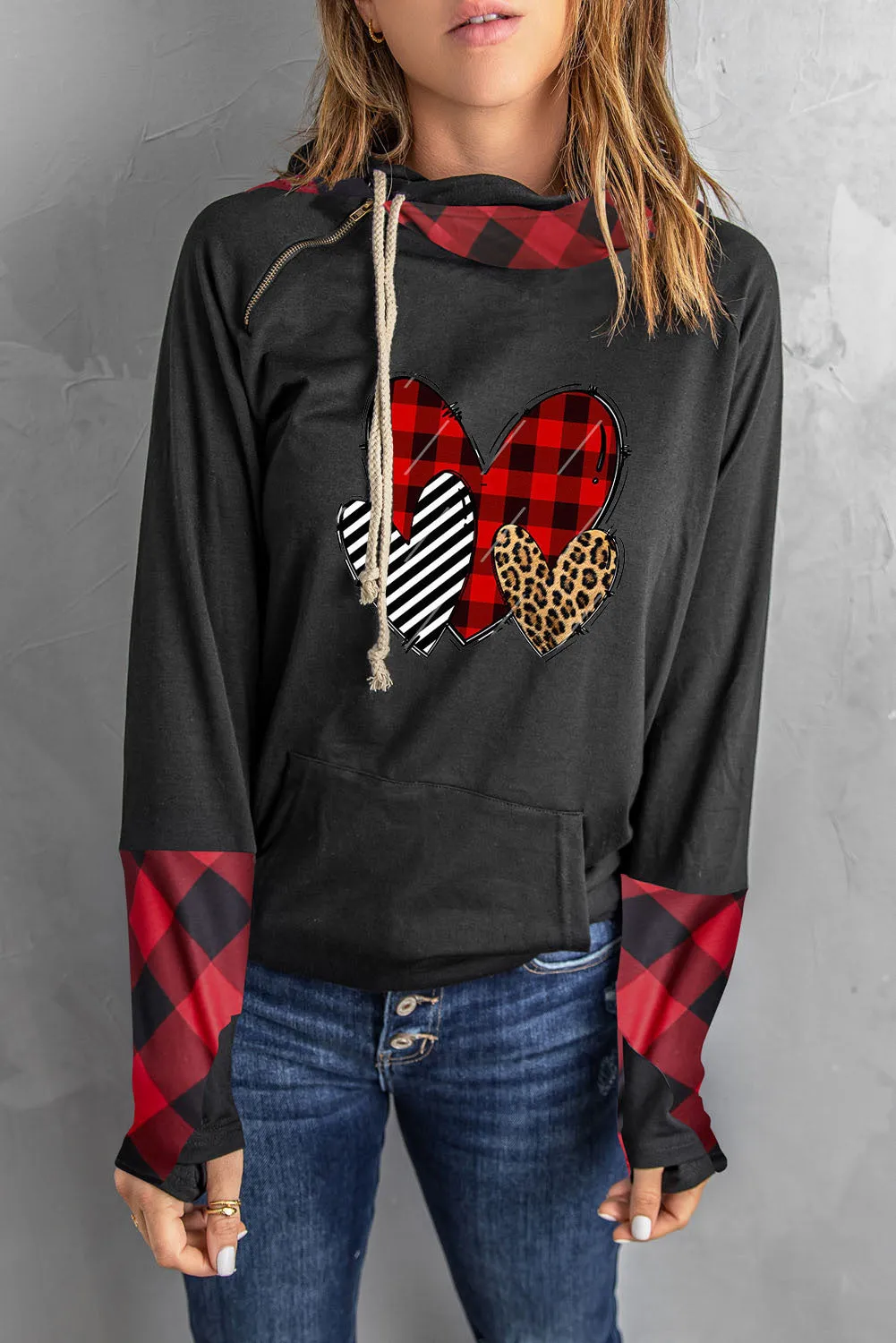 Double Hoods Thumb Hole Hoodie