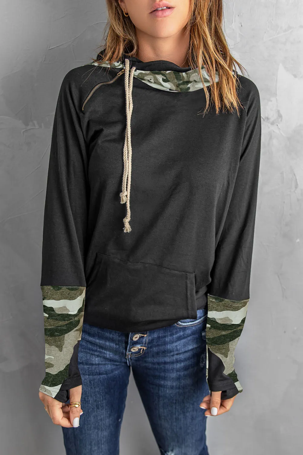 Double Hoods Thumb Hole Hoodie
