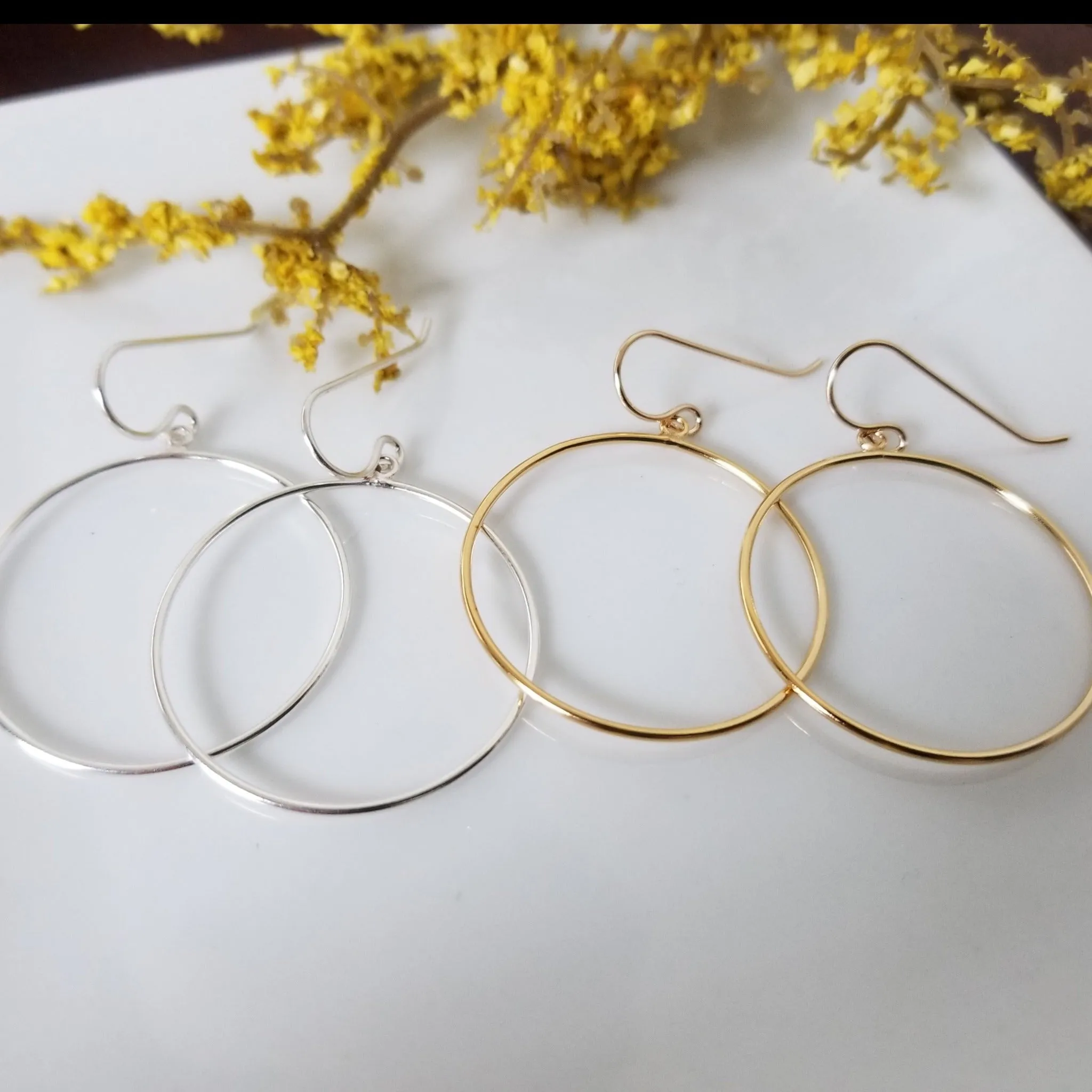 Drop Hoop Earrings - Sterling Silver or Gold