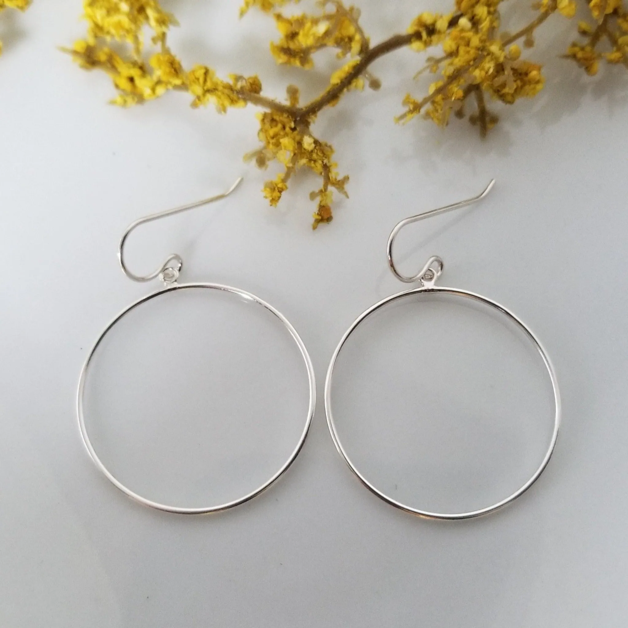 Drop Hoop Earrings - Sterling Silver or Gold