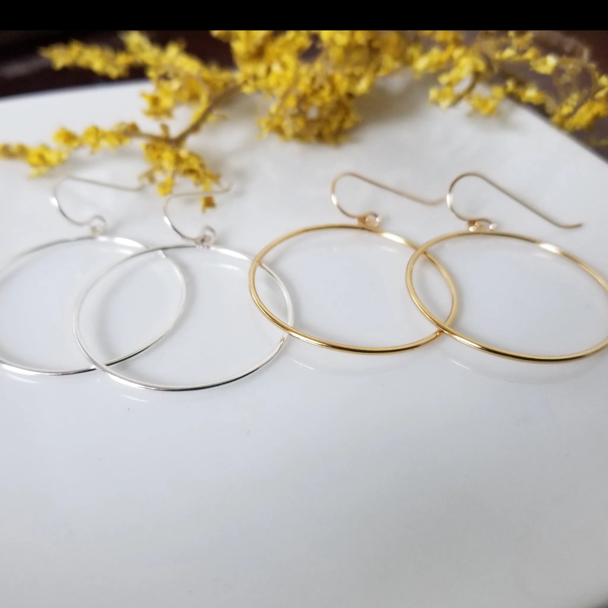 Drop Hoop Earrings - Sterling Silver or Gold