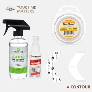 EASY INSTALL KIT *PLUS* - For Hair System 2-4 WEEK WEAR with TAPE ROLL, 36 CONTOUR STRIPS, RAPID RELEASE SOLVENT, AND SCALP PROTECTOR (WALKER)