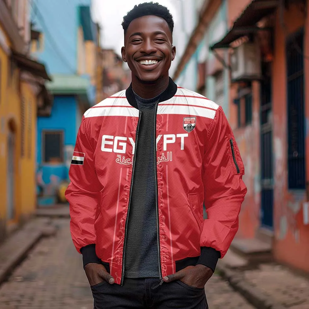 Egyptian Football Custom Sleeve Zip Bomber Jacket Yalla Masr - Red Ver LT15