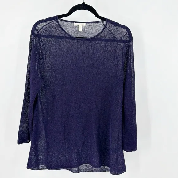 Eileen Fisher linen mesh 3 quart sleeve boxy oversized nautical coastal grandma