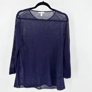 Eileen Fisher linen mesh 3 quart sleeve boxy oversized nautical coastal grandma