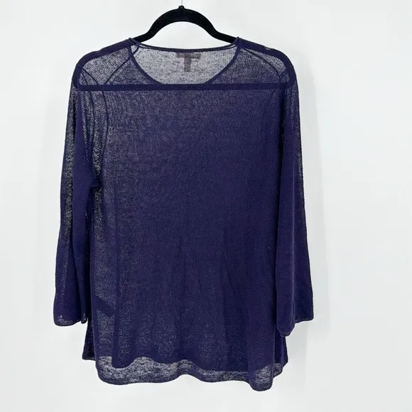 Eileen Fisher linen mesh 3 quart sleeve boxy oversized nautical coastal grandma