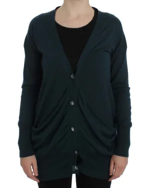 Elegant Green Cotton Cardigan Sweater