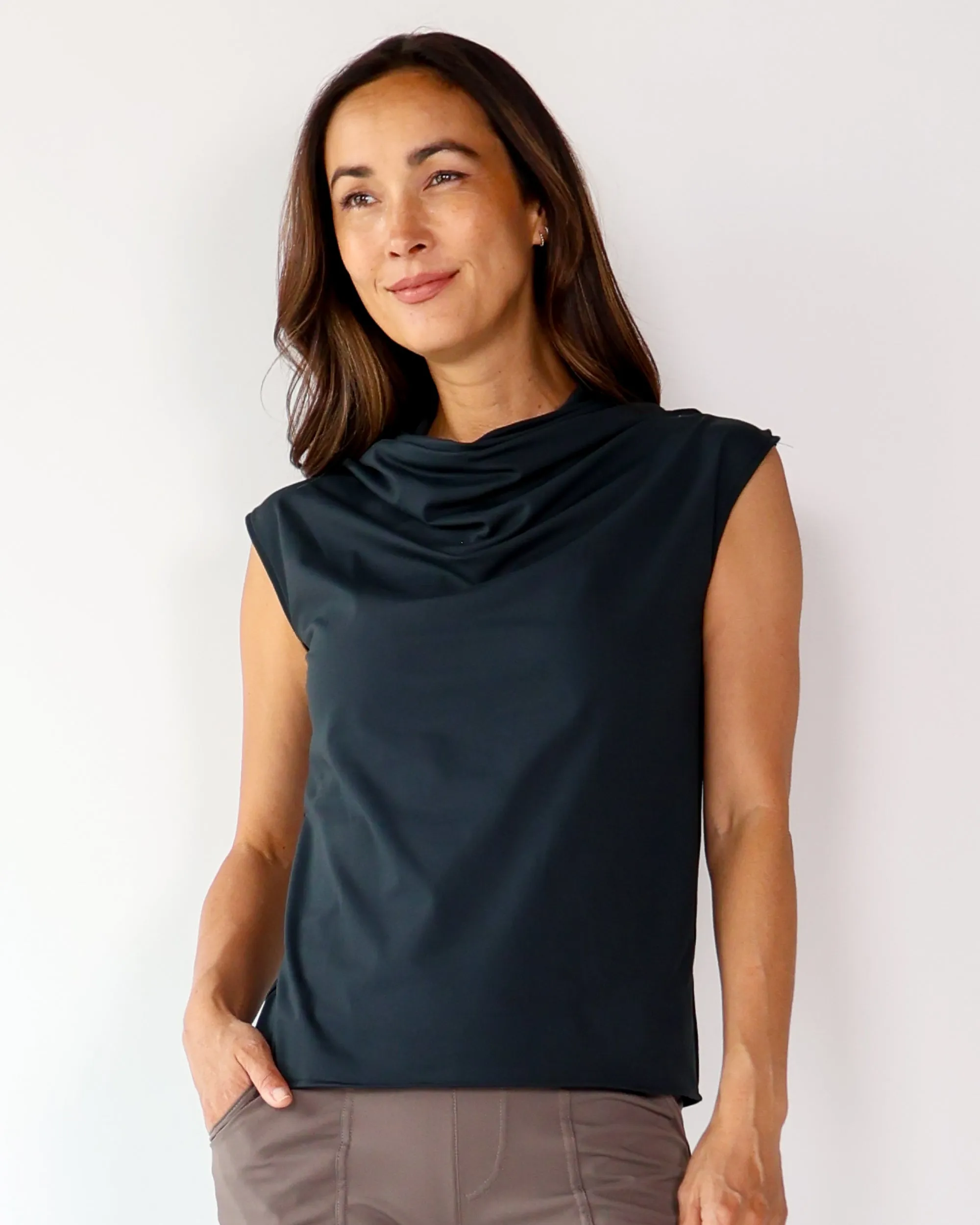 Elevated Cowl Tank in Manhattan Black