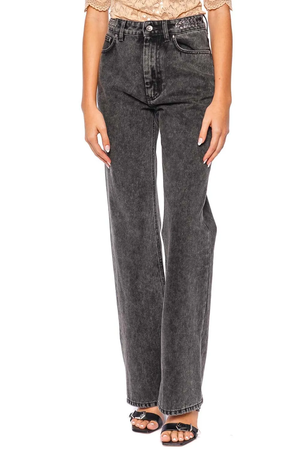 Embellished Tab Straight Leg Jean