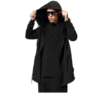 \Fashion Black Cloak Hooded Male Streetwear Hip Hop Long Hoodies Clothing Men Outerwear Cool Man