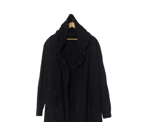 \Fashion Black Cloak Hooded Male Streetwear Hip Hop Long Hoodies Clothing Men Outerwear Cool Man