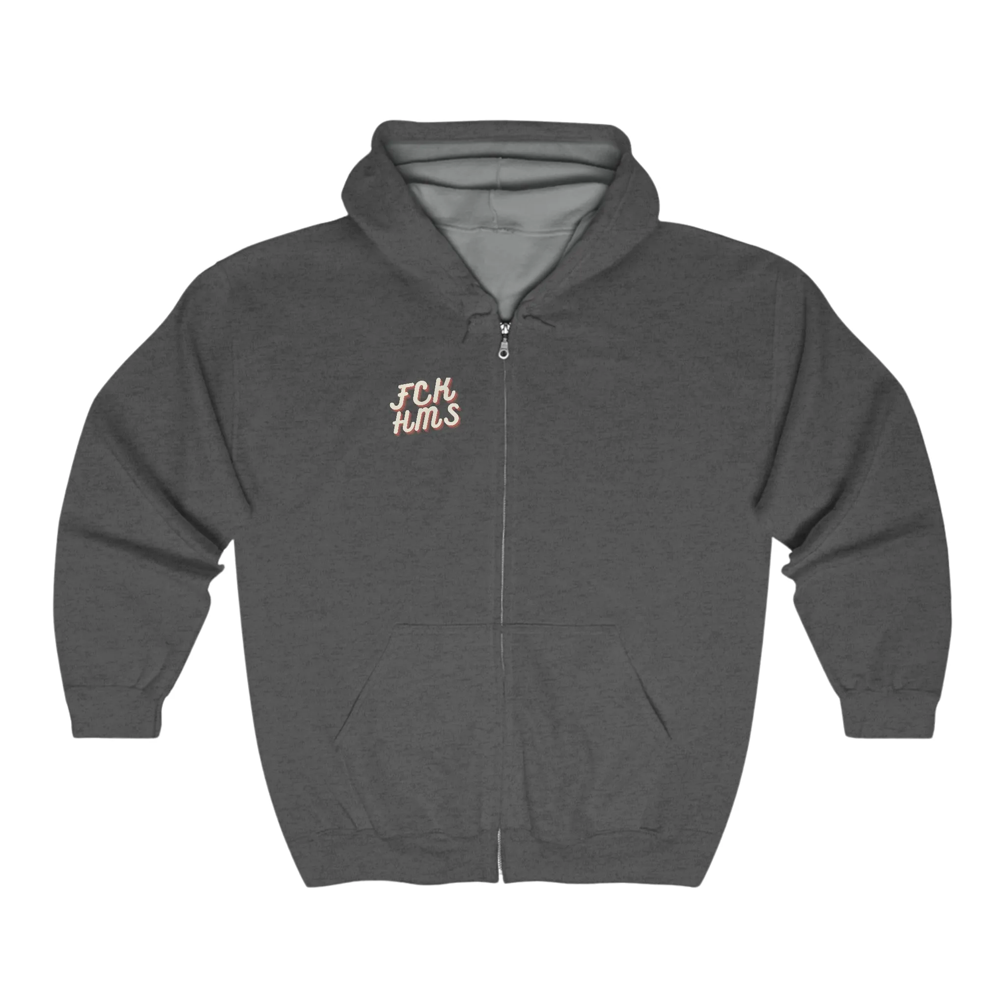 FCK HMS Script Tan & Orange Unisex Heavy Blend™ Full Zip Hooded Sweatshirt