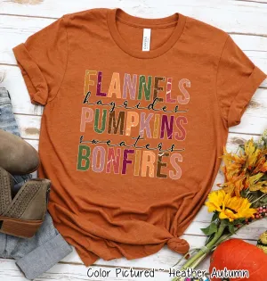 Flannels Hayrides Pumpkins Sweaters Bonfires Fall Thanksgiving Tee