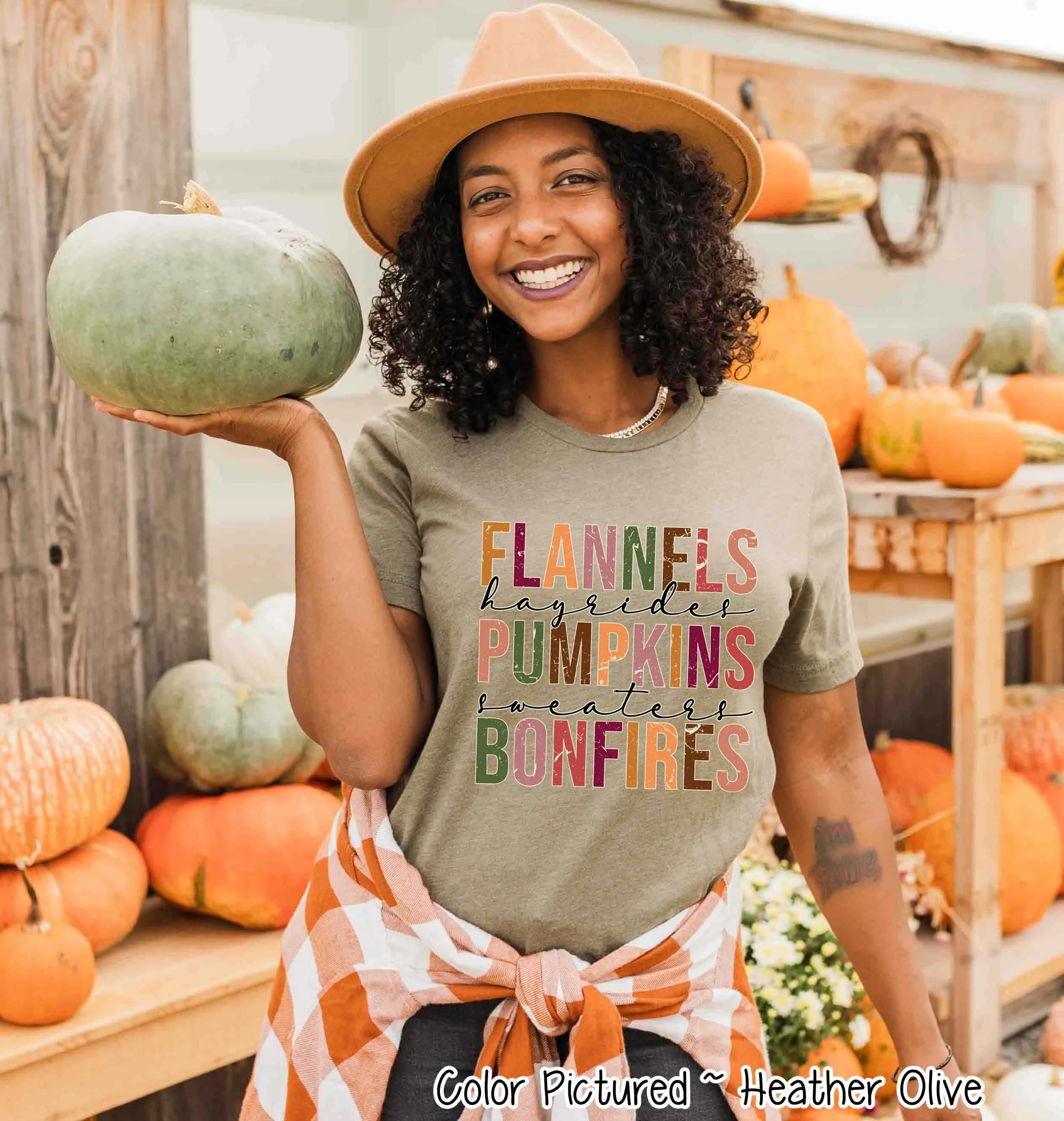 Flannels Hayrides Pumpkins Sweaters Bonfires Fall Thanksgiving Tee