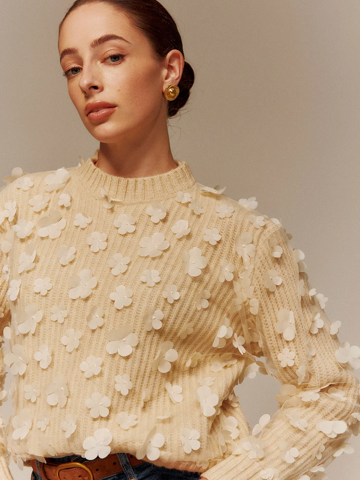 Floral-Decor Short Sweater