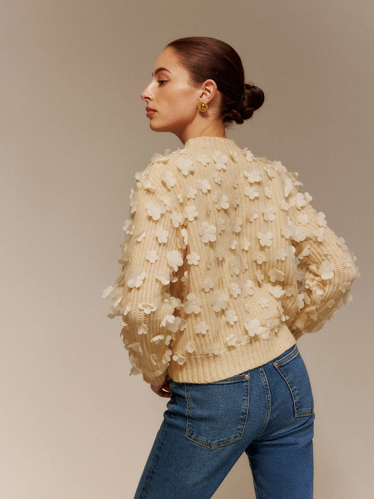 Floral-Decor Short Sweater