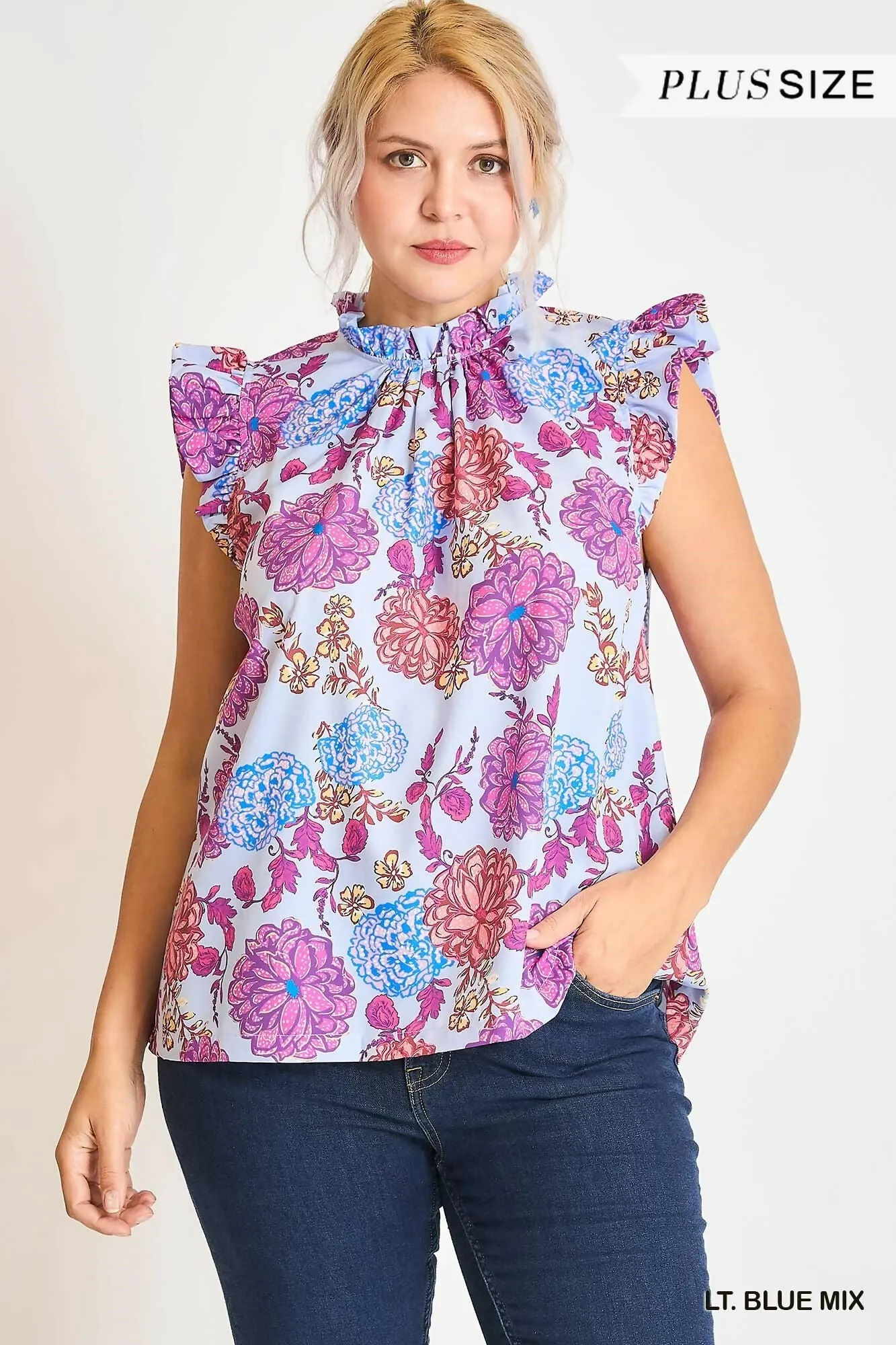 Floral High Neck Top Plus