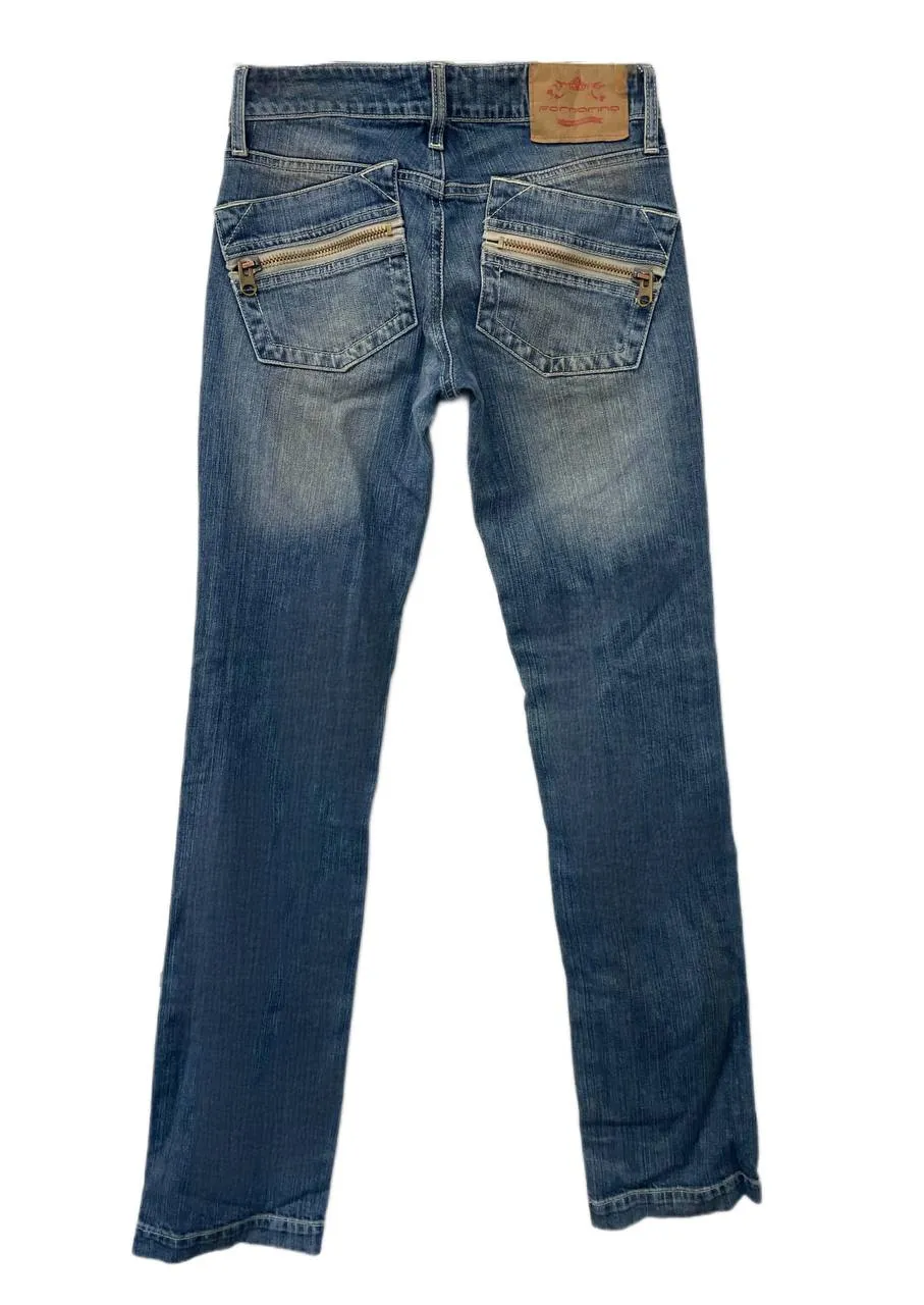 FORNARINA Women's Blue with Whiskers Straight Jeans Size 24 NWT