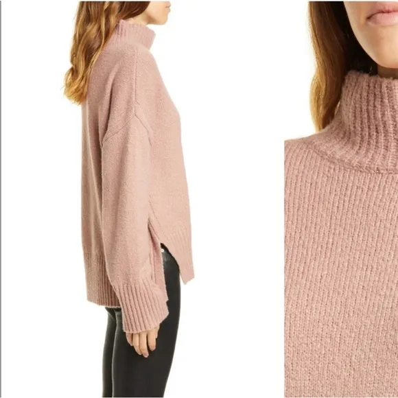 Frame High/Low Wool Blend Sweater Rosewood Pink