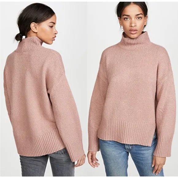 Frame High/Low Wool Blend Sweater Rosewood Pink