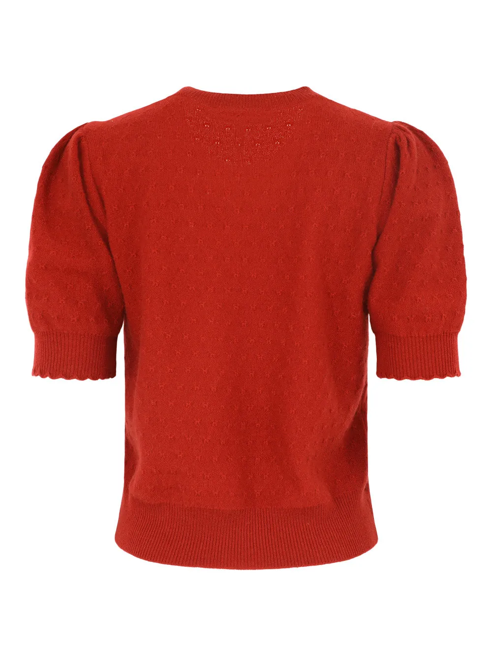 Frame Pointelle Puff Sleeve Sweater in Paprika