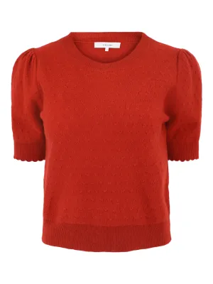 Frame Pointelle Puff Sleeve Sweater in Paprika