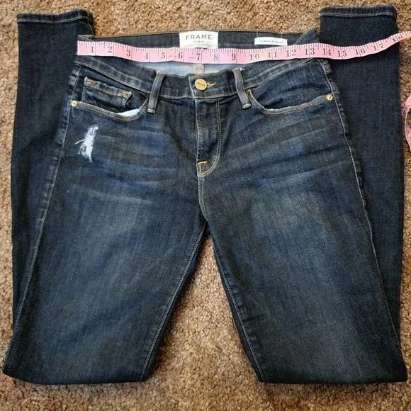 FRAME Denim Distressed 'Le Skinny de Jeanne' in Kings Hwy Medium Blue Jeans