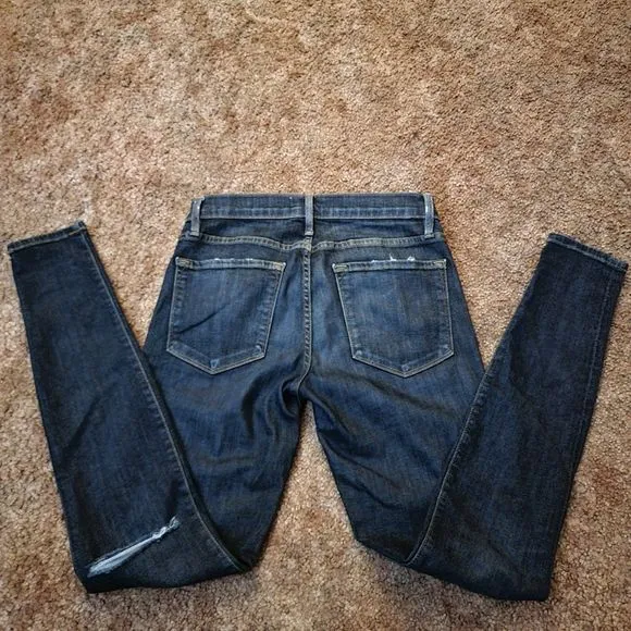 FRAME Denim Distressed 'Le Skinny de Jeanne' in Kings Hwy Medium Blue Jeans
