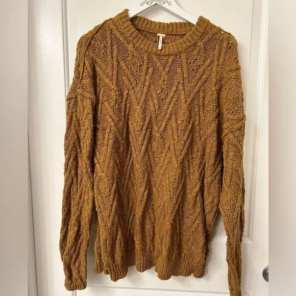Free People S Isla Knit Sweater Grandpa Cozy Fisherman Bohemian