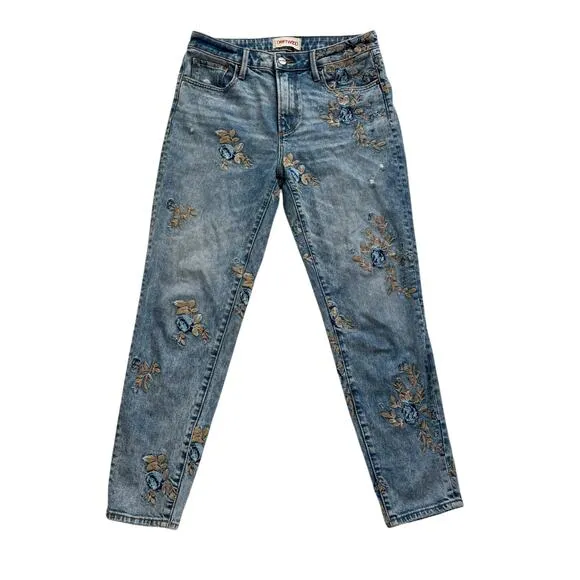 FREE PEOPLE x DRIFTWOOD GIZELLE JEANS EMBROIDERED BLUE DITZY GARDEN WOMEN Sz 27