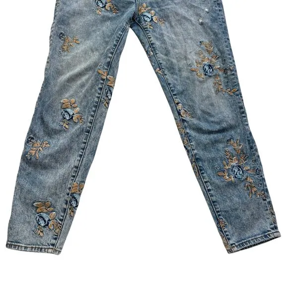FREE PEOPLE x DRIFTWOOD GIZELLE JEANS EMBROIDERED BLUE DITZY GARDEN WOMEN Sz 27