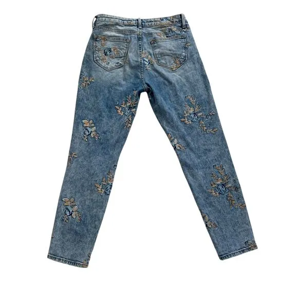 FREE PEOPLE x DRIFTWOOD GIZELLE JEANS EMBROIDERED BLUE DITZY GARDEN WOMEN Sz 27