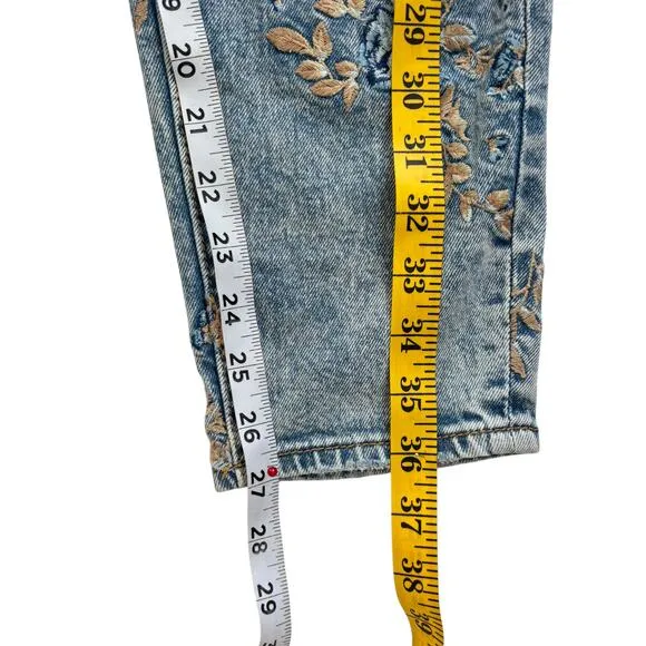 FREE PEOPLE x DRIFTWOOD GIZELLE JEANS EMBROIDERED BLUE DITZY GARDEN WOMEN Sz 27