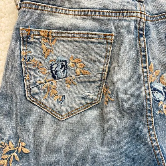 FREE PEOPLE x DRIFTWOOD GIZELLE JEANS EMBROIDERED BLUE DITZY GARDEN WOMEN Sz 27