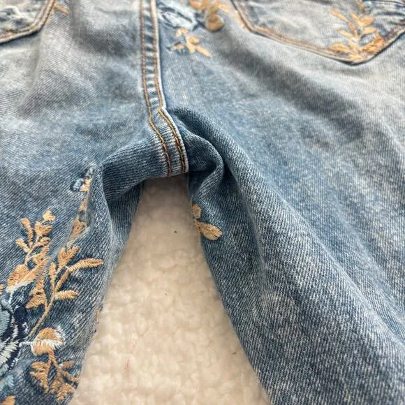 FREE PEOPLE x DRIFTWOOD GIZELLE JEANS EMBROIDERED BLUE DITZY GARDEN WOMEN Sz 27