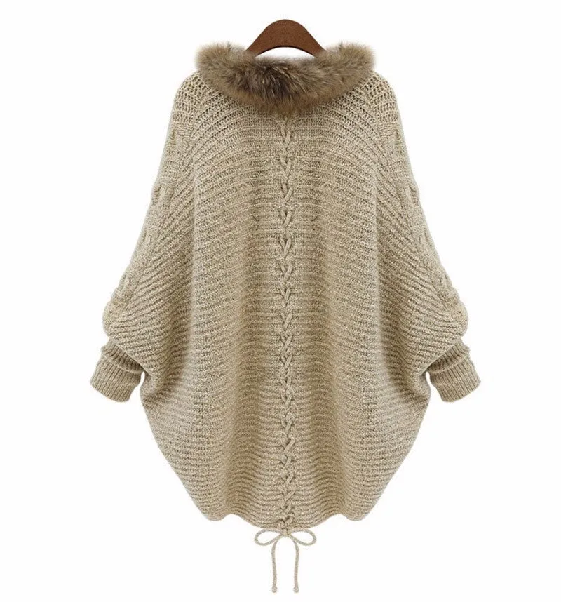 Fur Batwing Sleeve Cardigan Sweater