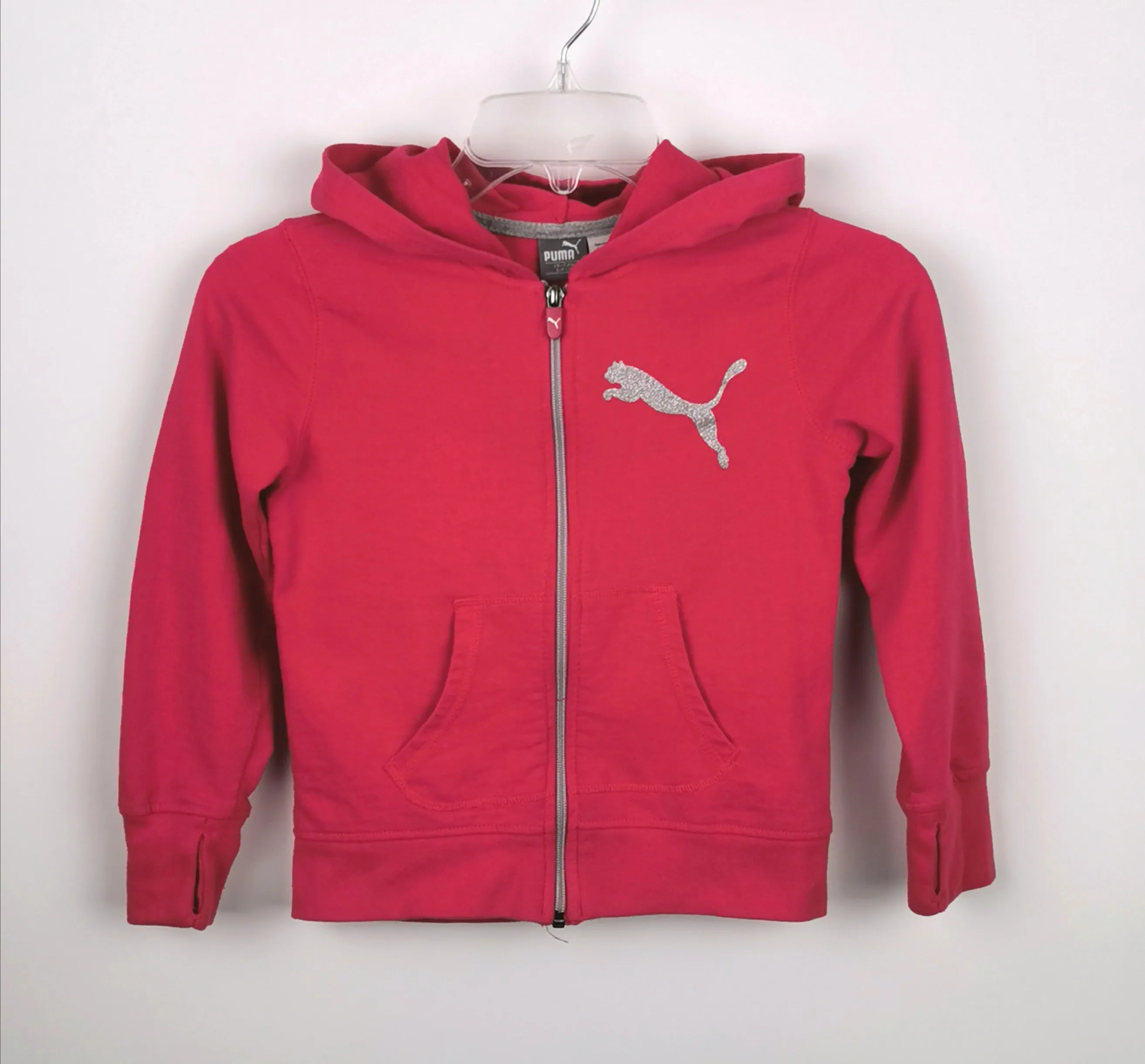 GIRL SIZE SMALL (7 YEARS) - PUMA, Dark Pink Zippered Hoodie VGUC B29