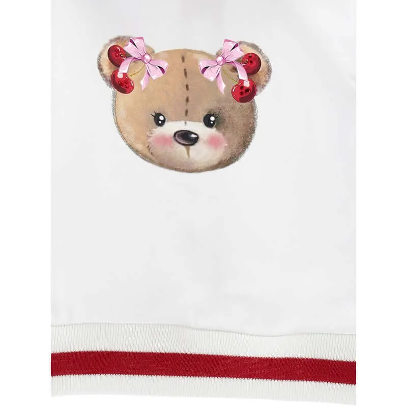 Girls Teddy Print Zip Up Hoodie