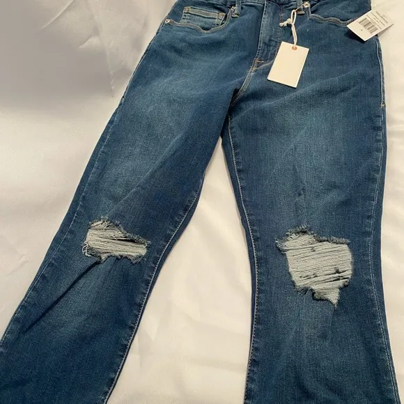 Good American Good Waist Crop Distressed Denim Blue Jeans NWT Size 4