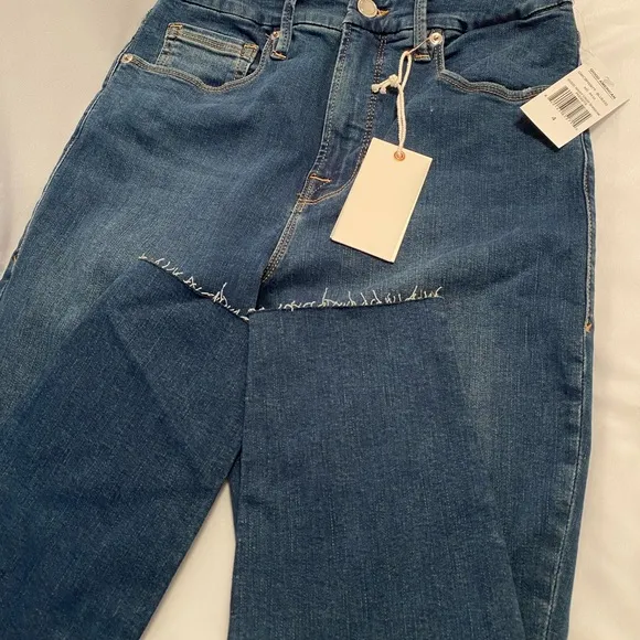 Good American Good Waist Crop Distressed Denim Blue Jeans NWT Size 4