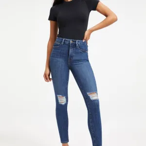 Good American Good Waist Crop Distressed Denim Blue Jeans NWT Size 4