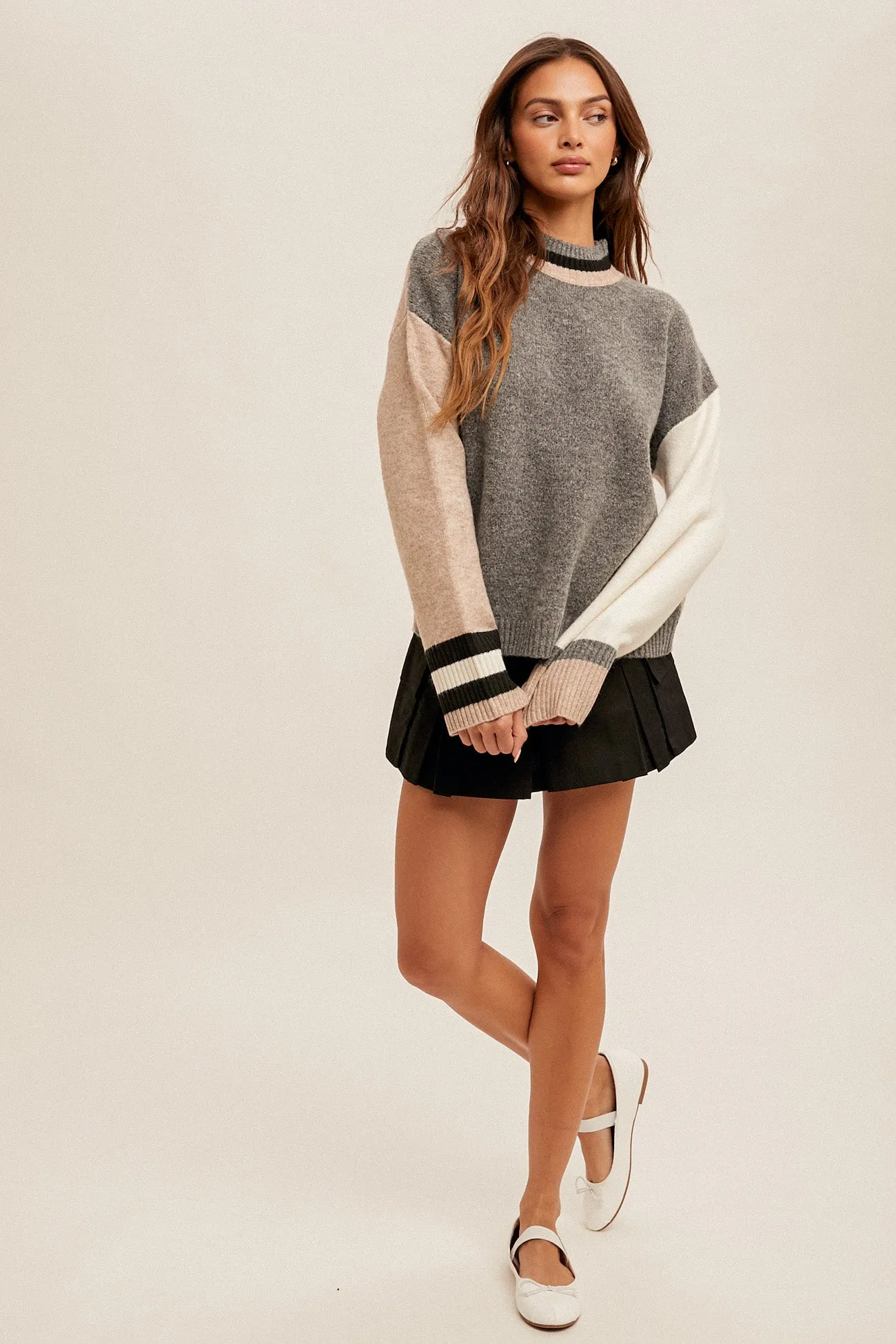 Gray and Taupe Colorblock Sweater