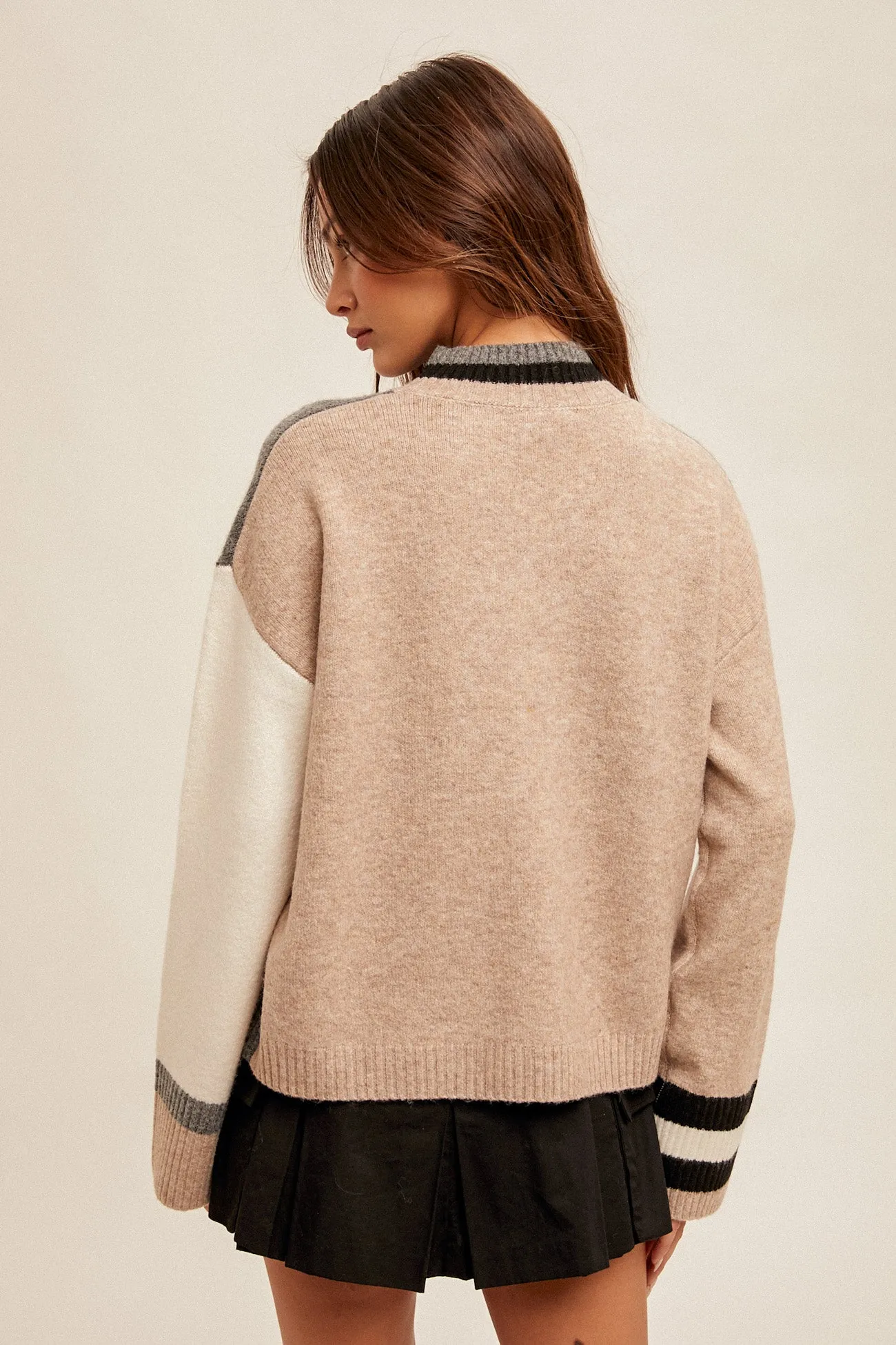 Gray and Taupe Colorblock Sweater