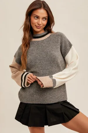 Gray and Taupe Colorblock Sweater