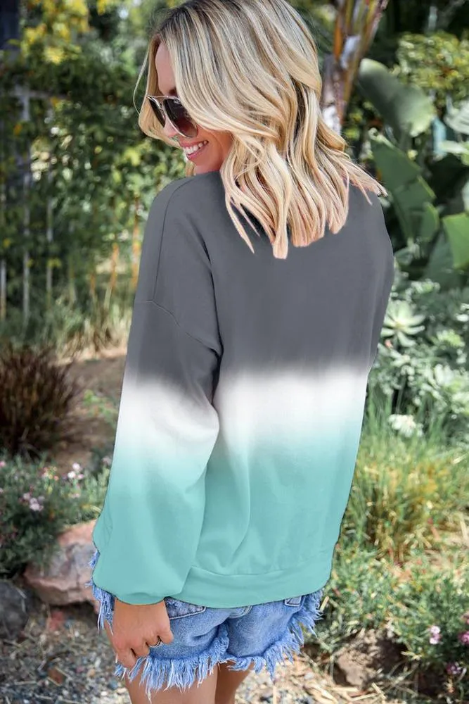Gray Color Block Tie Dye Pullover Sweatshirt