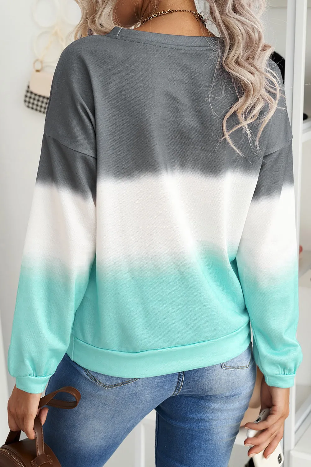 Gray Color Block Tie Dye Pullover Sweatshirt