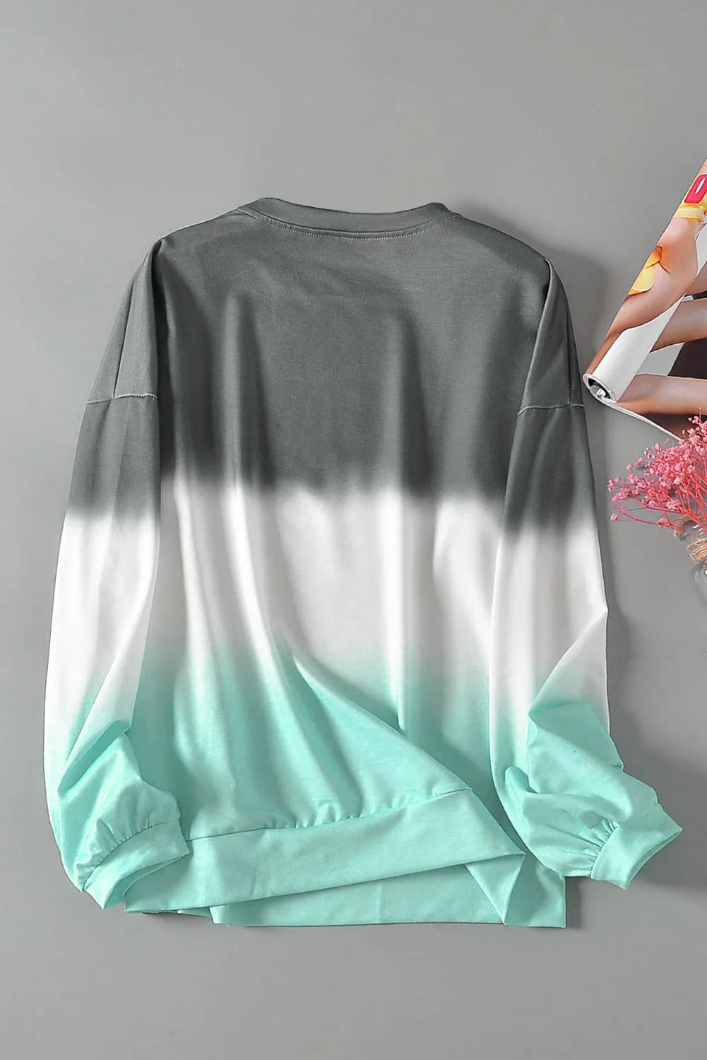 Gray Color Block Tie Dye Pullover Sweatshirt